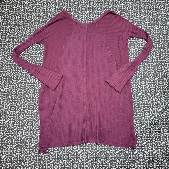 Free People Purple Waffle Knit Casual Comfy Oversized Loose Long Sleeve Tunic - Picture 2 of 5